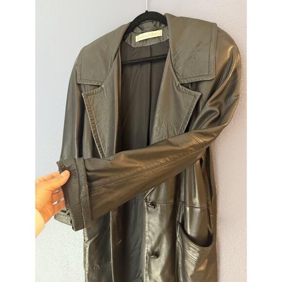 Vintage ANDREW MARC women's BLACK LAMBSKIN LEATHER FULL LENGTH TRENCH COAT LARGE - Picture 8 of 10